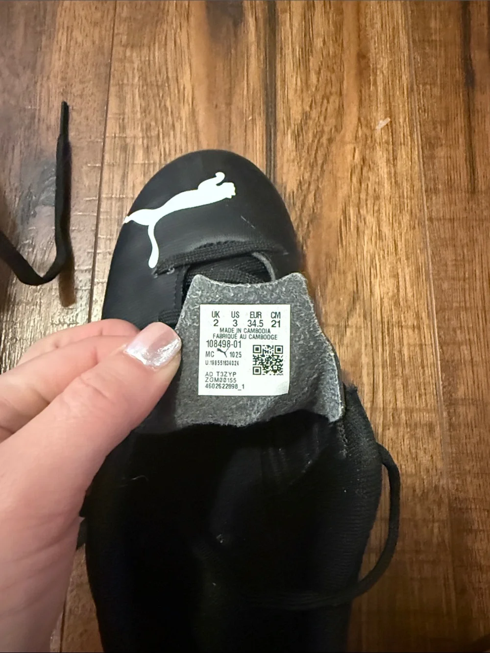 Puma Kids Black Sneakers with White Puma Logos Indoor/Futsal